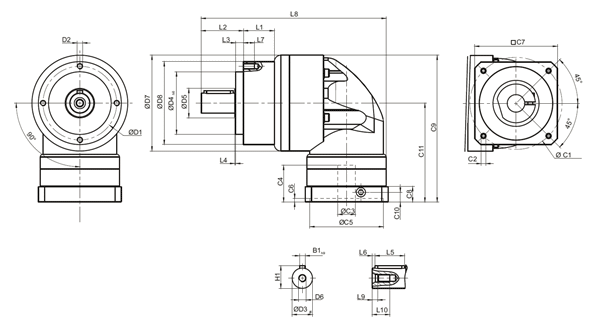 Afmetingen AER serie 1 traps ratio 3~20